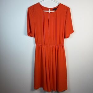 BCBGMAXAZRIA Orange Pleated Elastic Waist Short Sleeve Dress XS